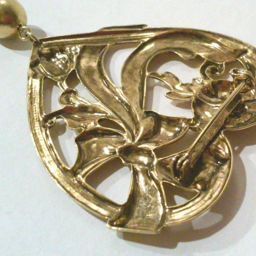 Vintage Art Nouveau Style Heart Tassel Large Brooch Pin